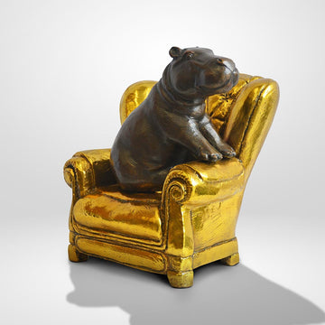 Hippo Me Time on a Chair (Bronze Sculpture, Miniature Collection)
