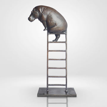 Baby Hippo on Ladder (Bronze Sculpture, Small)