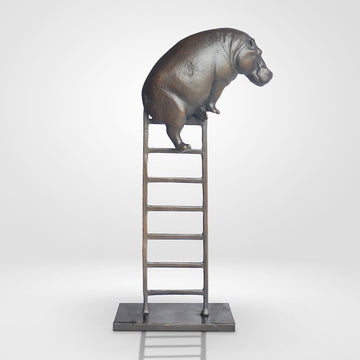 Baby Hippo on Ladder (Bronze Sculpture, Small)