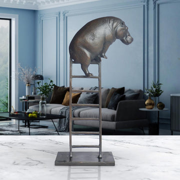 Baby Hippo on Ladder (Bronze Sculpture, Small)
