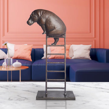 Baby Hippo on Ladder (Bronze Sculpture, Small)