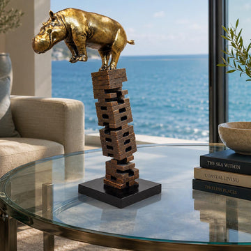 If Golden Hippos Get Knocked Down They Will Get Back Up Again (Bronze Sculpture)