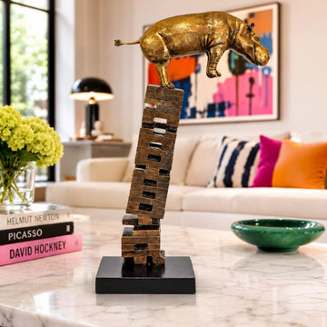 If Golden Hippos Get Knocked Down They Will Get Back Up Again (Bronze Sculpture)