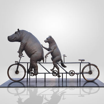 The Hippo and Red Wolf Race on the Bicycle (Bronze Sculpture)