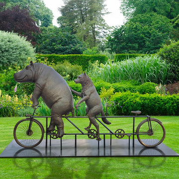 The Hippo and Red Wolf Race on the Bicycle (Bronze Sculpture)