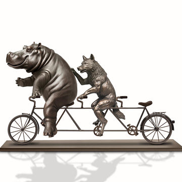 The Hippo and Red Wolf Race on the Bicycle (Bronze Sculpture)
