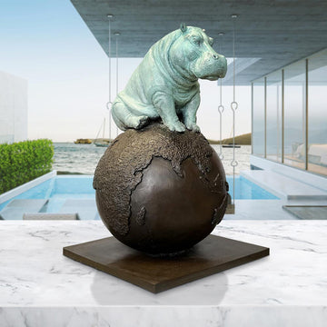 Hippo on Top of the World (Bronze Sculpture)