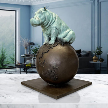 Hippo on Top of the World (Bronze Sculpture)