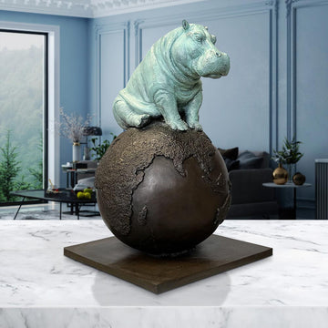 Hippo on Top of the World (Bronze Sculpture)