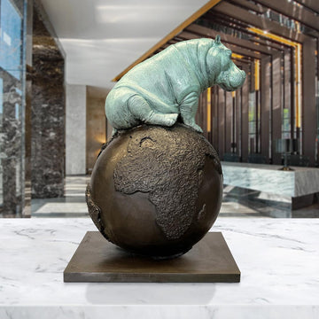 Hippo on Top of the World (Bronze Sculpture)