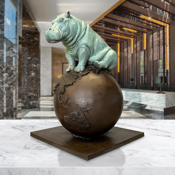 Hippo on Top of the World (Bronze Sculpture)