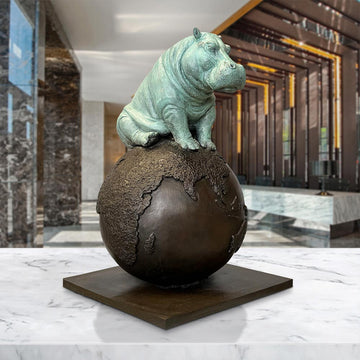 Hippo on Top of the World (Bronze Sculpture)