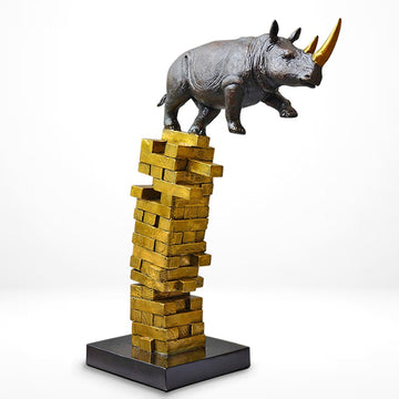When Rhinos Fall, They Rise Again (Bronze Sculpture)