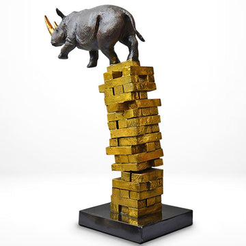When Rhinos Fall, They Rise Again (Bronze Sculpture)