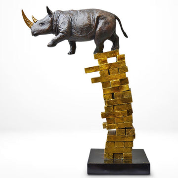 When Rhinos Fall, They Rise Again (Bronze Sculpture)