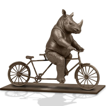 The Javan Rhino Races on the Bicycle (Bronze Sculpture)