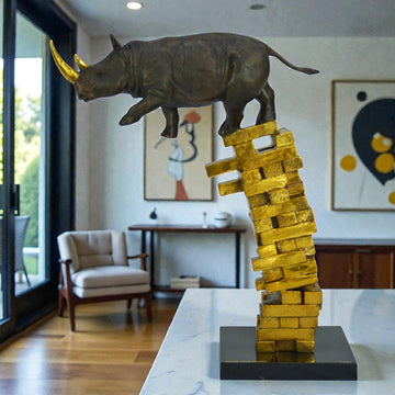 When Rhinos Fall, They Rise Again (Bronze Sculpture)