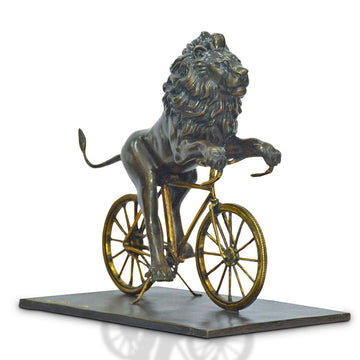 The Lion Races Against Time on the Bicycle (Bronze Sculpture, Small)