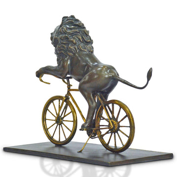 The Lion Races Against Time on the Bicycle (Bronze Sculpture, Small)
