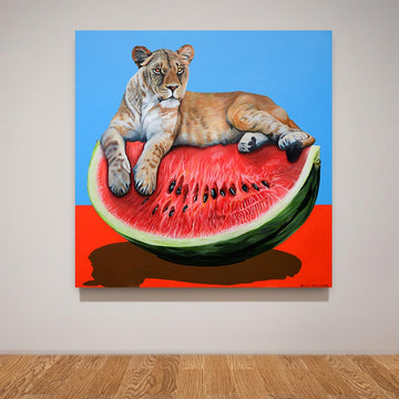 The Lioness on a Watermelon (Original Painting)