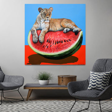 The Lioness on a Watermelon (Original Painting)