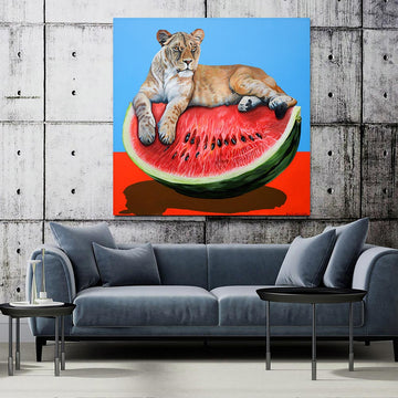The Lioness on a Watermelon (Original Painting)