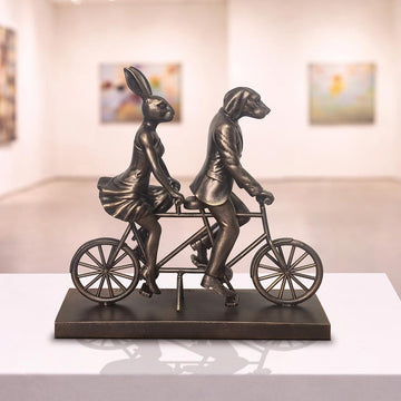 Rabbitwoman and Dogman Take Love for a Spin (Resin Sculpture)