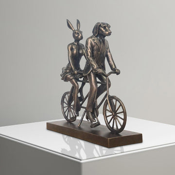 Rabbitwoman and Dogman Take Love for a Spin (Resin Sculpture)