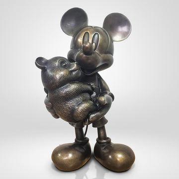 Mickey Loves Pandas (Bronze Sculpture, Miniature Collection)