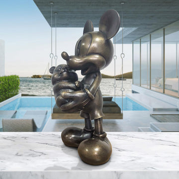 Mickey Loves Pandas (Bronze Sculpture, Miniature Collection)