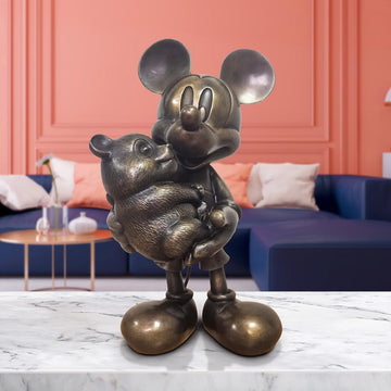 Mickey Loves Pandas (Bronze Sculpture, Miniature Collection)