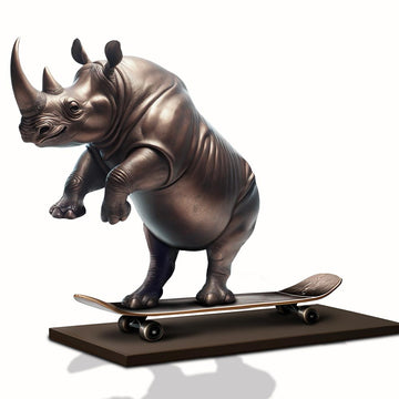 The Northern White Rhino Races on the Skateboard (Bronze Sculpture)