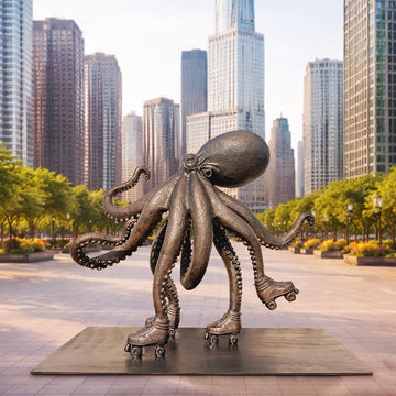 The Octopus Races on Rollers Skates (Bronze Sculpture)