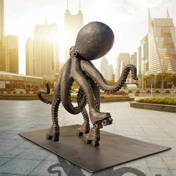 The Octopus Races on Rollers Skates (Bronze Sculpture)
