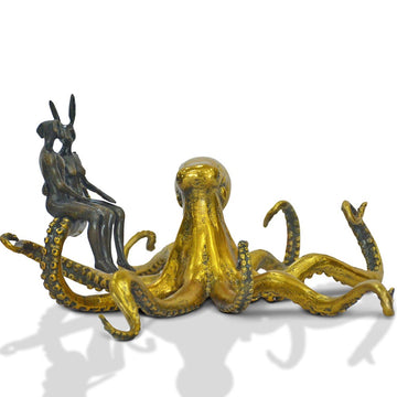 Golden Octopus with Friends (Bronze Sculpture, Miniature Collection)