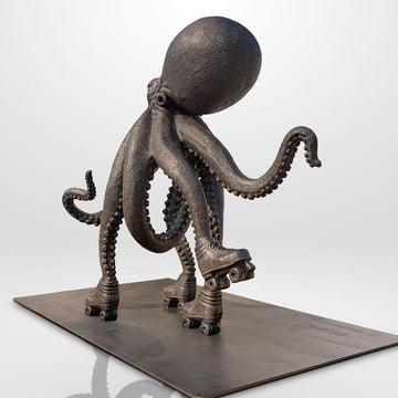 The Octopus Races on Rollers Skates (Bronze Sculpture)