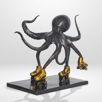The Giant Pacific Octopus Races Against Time on Rollers Skates (Bronze Sculpture, Small)