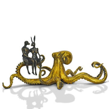 Golden Octopus with Friends (Bronze Sculpture, Miniature Collection)