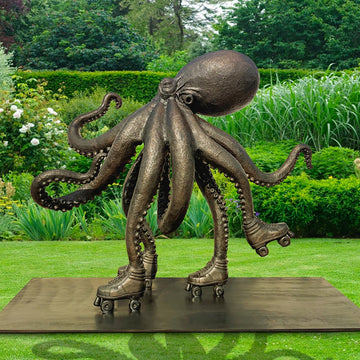 The Octopus Races on Rollers Skates (Bronze Sculpture)