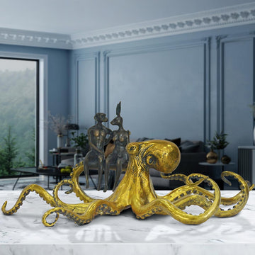 Golden Octopus with Friends (Bronze Sculpture, Miniature Collection)