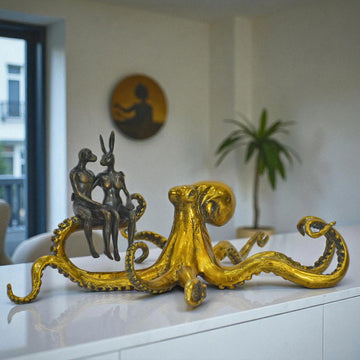 Golden Octopus with Friends (Bronze Sculpture, Miniature Collection)