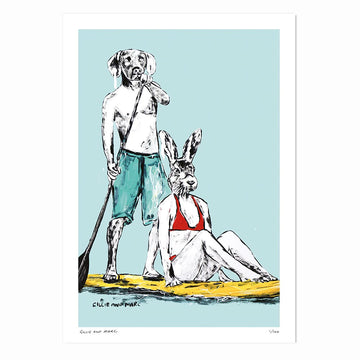 He Was Paddling Fast to the Secluded Beach Because He Couldn’t Wait to Kiss Her (Print)