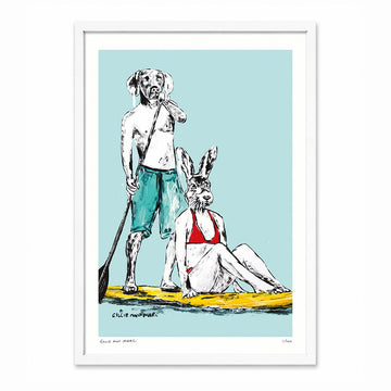 He Was Paddling Fast to the Secluded Beach Because He Couldn’t Wait to Kiss Her (Print)