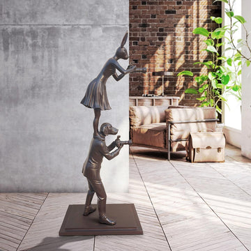 Paparazzi Rabbitwoman and Dogman Snapped the World Together (Bronze Sculpture)