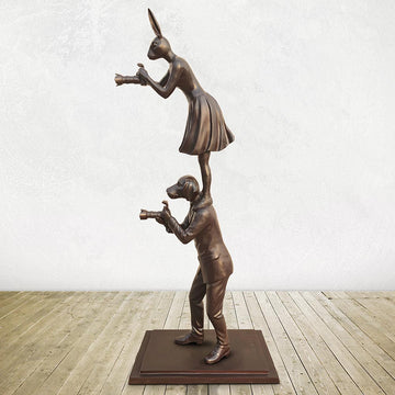Paparazzi Rabbitwoman and Dogman Snapped the World Together (Bronze Sculpture)