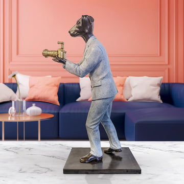 Paparazzi Dog Loves Snapping (Bronze Sculpture)