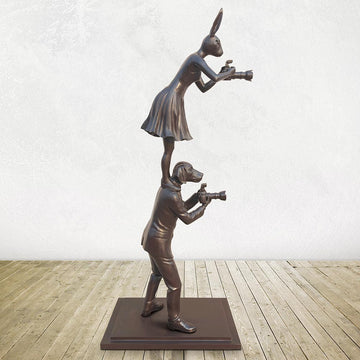 Paparazzi Rabbitwoman and Dogman Snapped the World Together (Bronze Sculpture)
