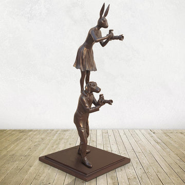 Paparazzi Rabbitwoman and Dogman Snapped the World Together (Bronze Sculpture)