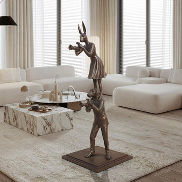 Paparazzi Rabbitwoman and Dogman Snapped the World Together (Bronze Sculpture)