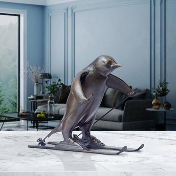 The Downhill Penguin (Bronze Sculpture, Miniature Collection)
